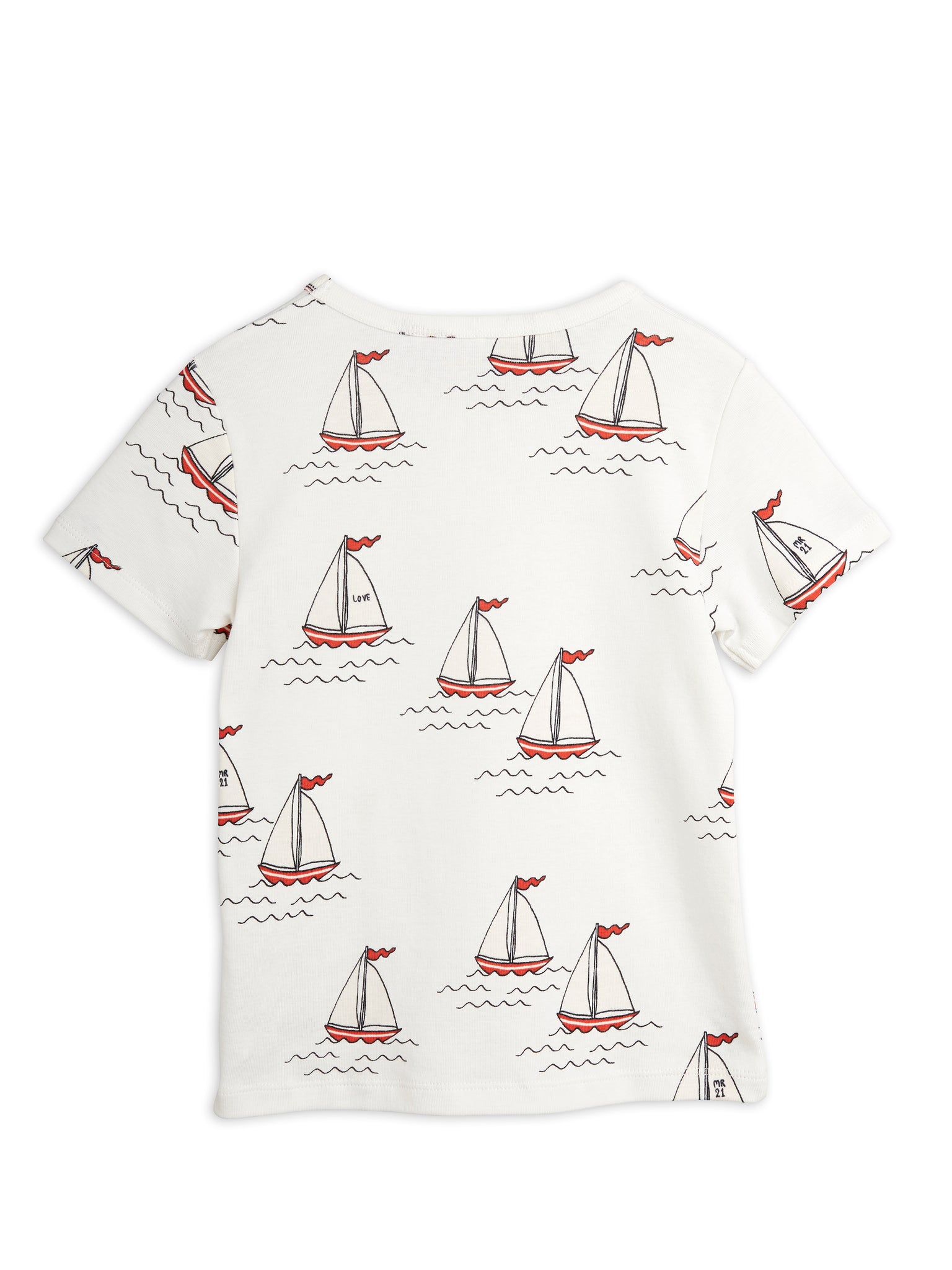 Mini Rodini Organic Cotton Sailing Boats All Over Print Short Sleeve Tee White
