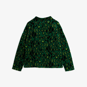 Mini Rodini Leopard Velour Half Zip Sweater Green