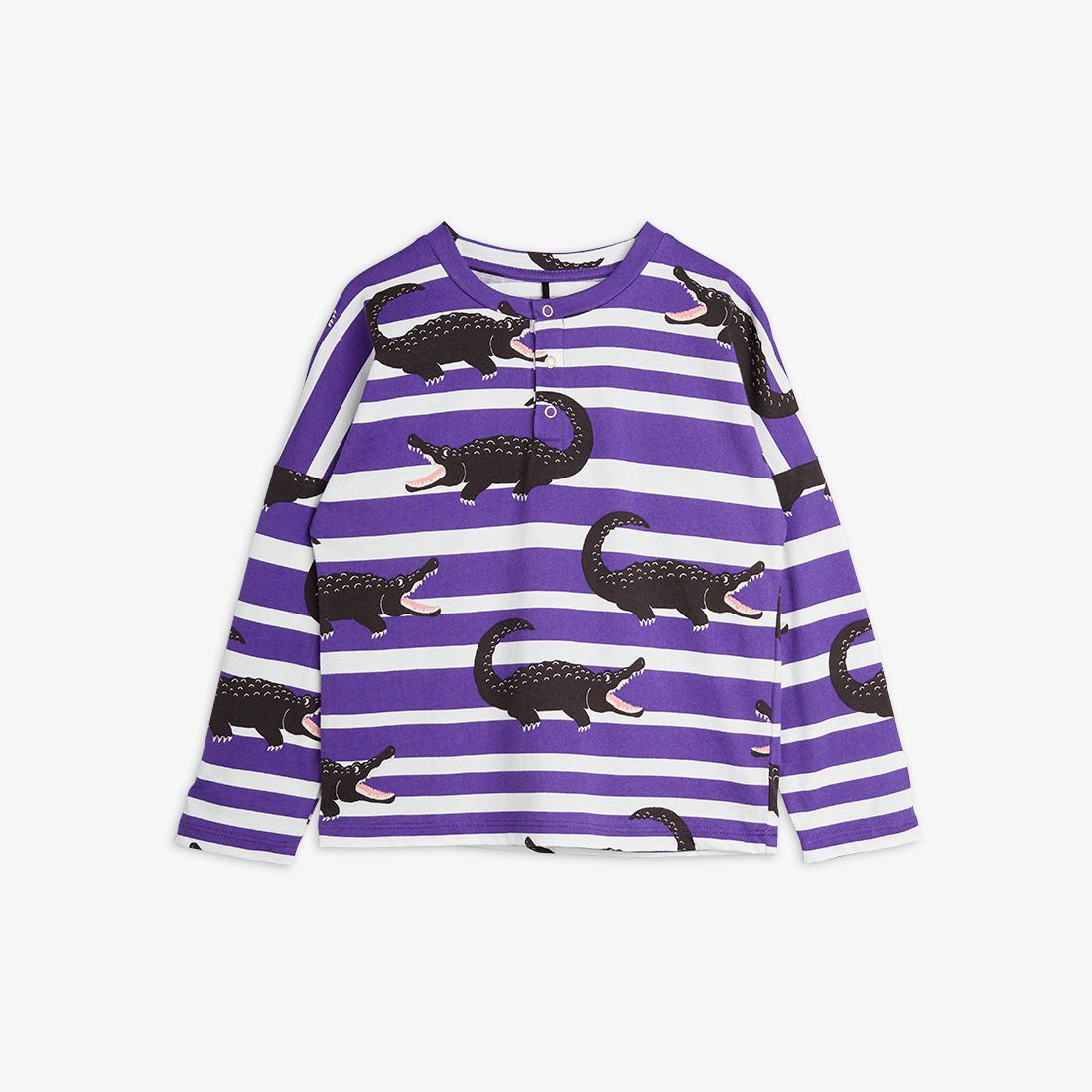 Mini Rodini Organic Cotton Crocodile Stripe Grandpa Shirt Purple