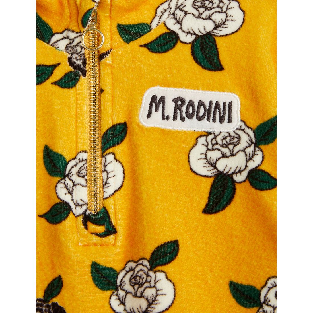 Mini Rodini Roses Velour Half Zip Sweater Yellow