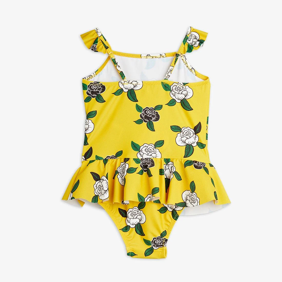 Mini Rodini Recycled Polyester Roses UV Swimsuit with Skirt Yellow