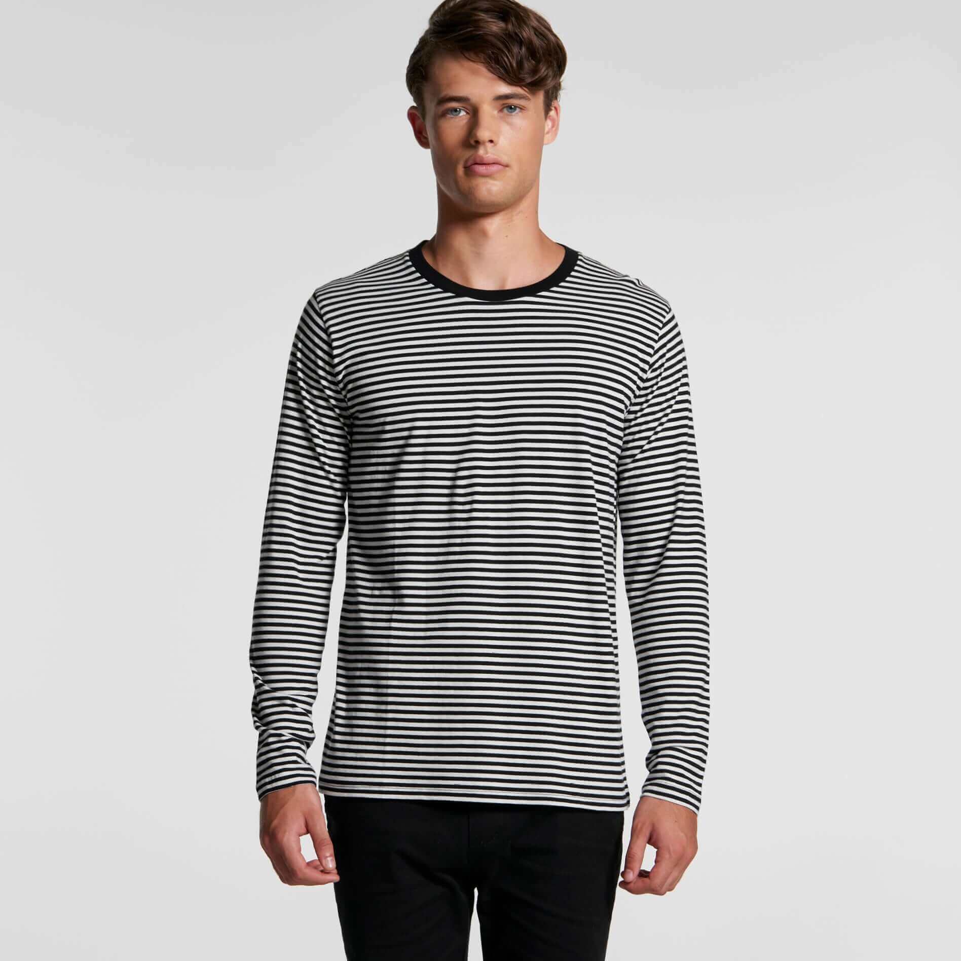 AS Colour BOWERY STRIPE LONG SLEEVE TEE - Natural/Black