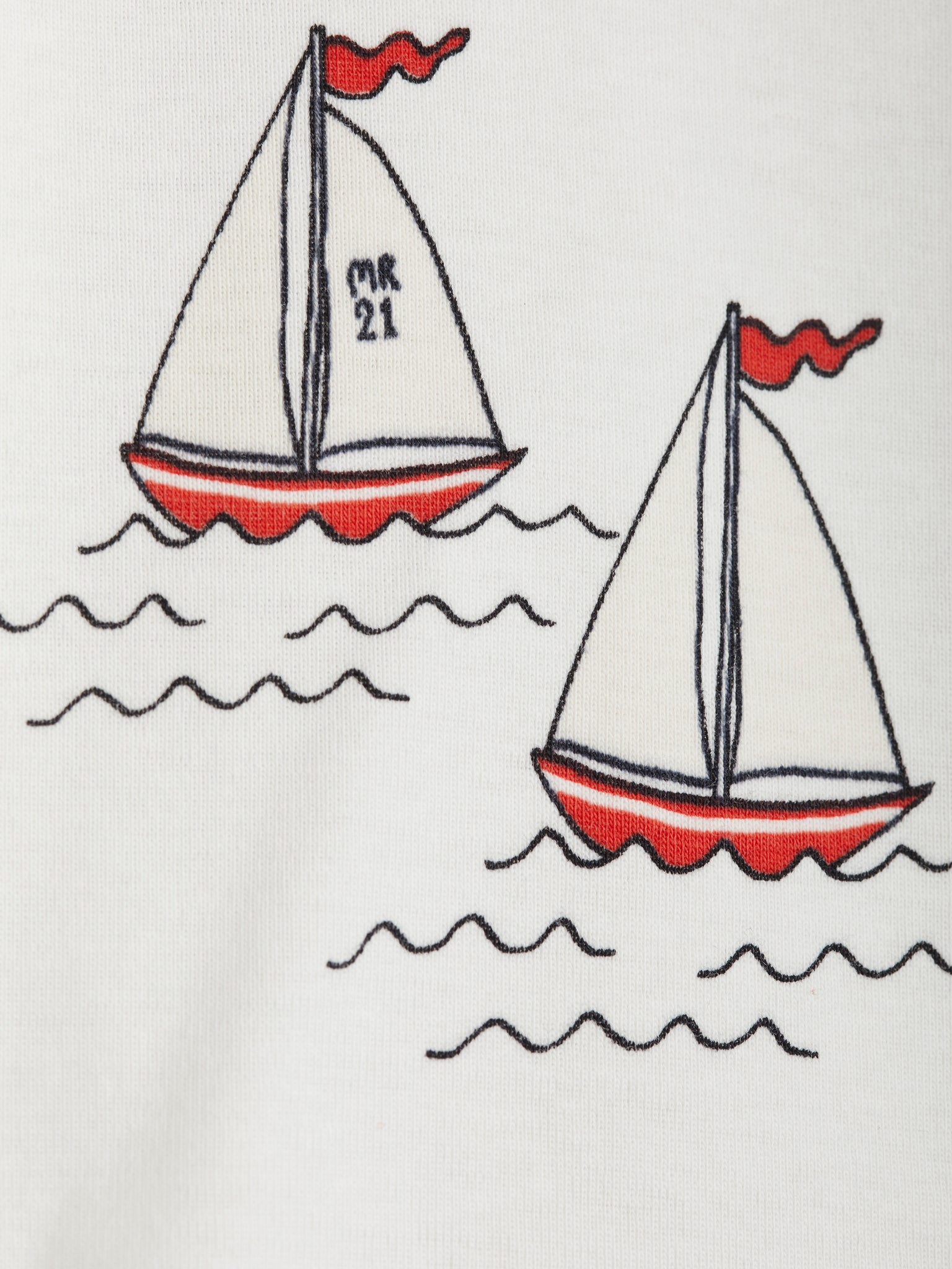 Mini Rodini Organic Cotton Sailing Boats All Over Print Short Sleeve Tee White
