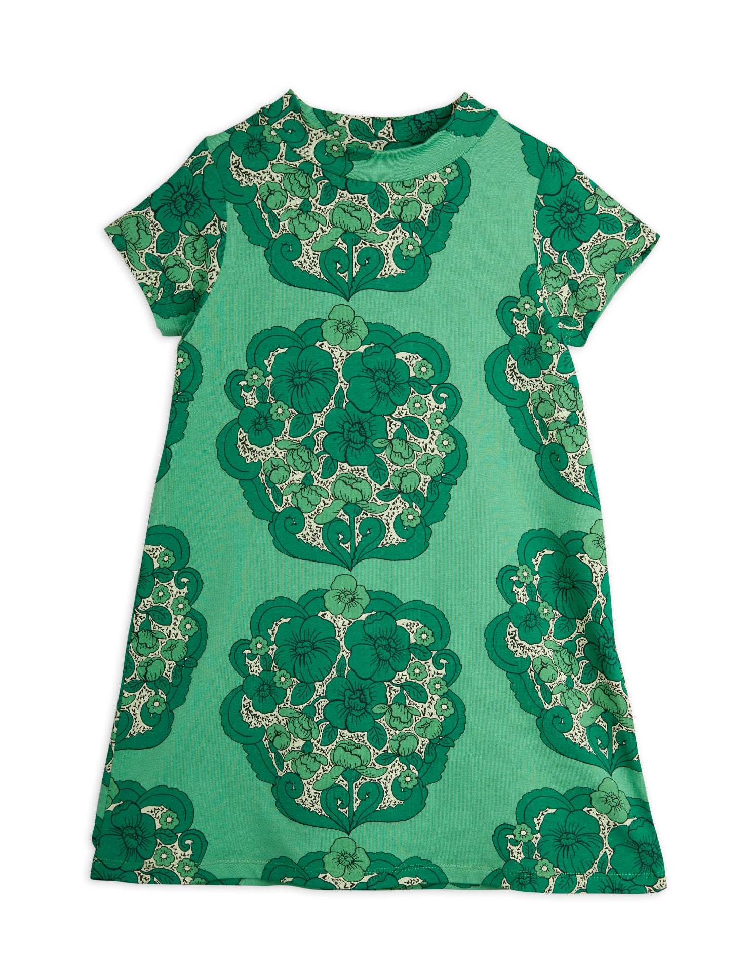 Mini Rodini Flower All Over Print Short Sleeve Dress Green