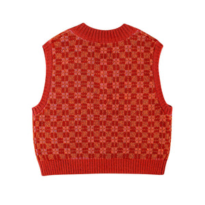 Jelly Mallow Red Check Knit Vest