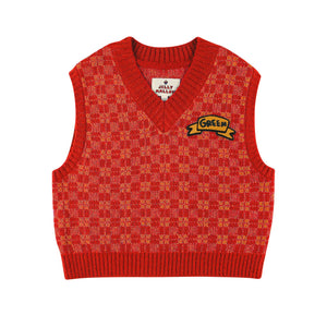 Jelly Mallow Red Check Knit Vest